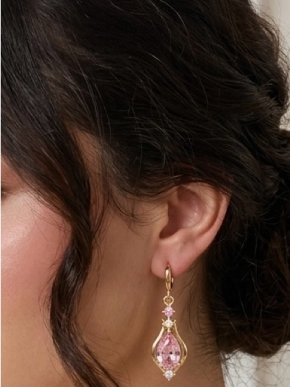 NWT White House Black Market Pink Crystal Teardrop Huggie Drop Earrings